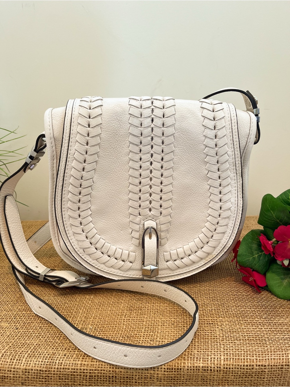 OrYANY Amanda Braided Leather Saddle Crossbody Bag - Off White